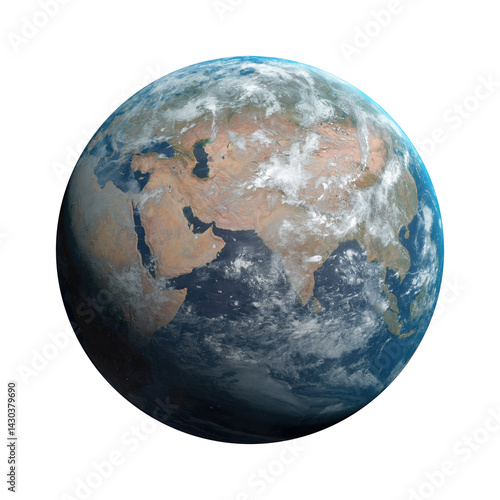 Fototapeta Naklejka Na Ścianę i Meble -  Planet Earth Globe full frame view from space uncropped isolated Middle East Asia alpha channel realistic 3D render highly detailed 6K