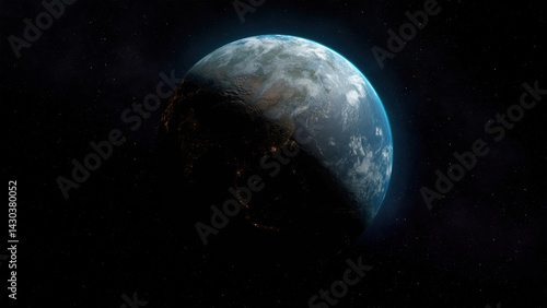 Fototapeta Naklejka Na Ścianę i Meble -  Planet Earth Globe full frame view from space uncropped stars background Asia Oceania realistic 3D render highly detailed 6K