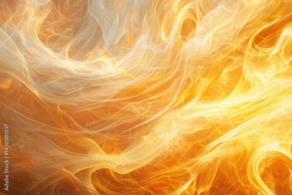 Fototapeta premium An abstract swirl of golden and white hues, resembling smoke or flowing energy in a dreamlike atmosphere.
