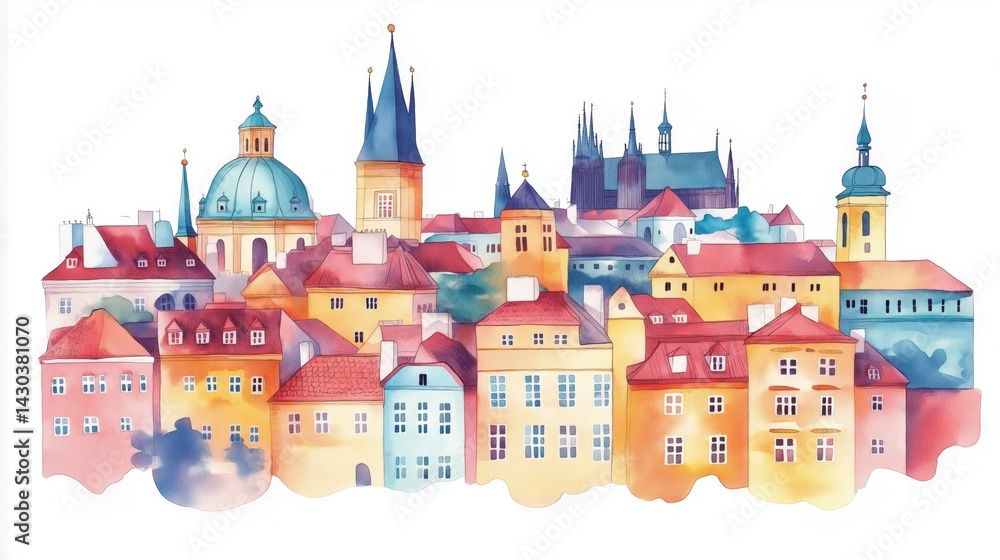 Fototapeta premium Prague Castle. Prague Castle hand drawn watercolor illustration