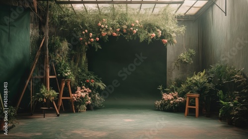 Rustic botanical studio, floral archway