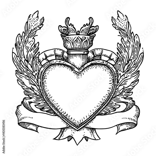 Heart shape coat of arms Frame ribbon style illustration vector