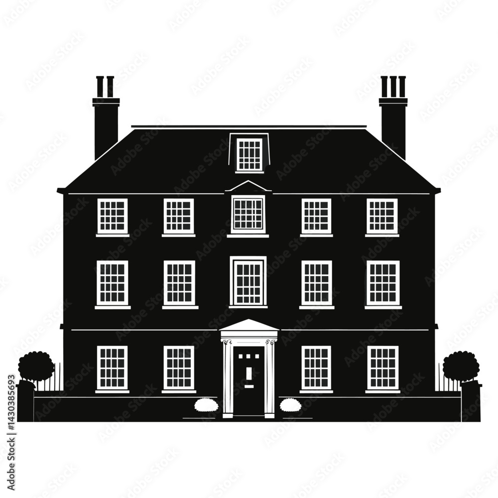 Fototapeta premium English townhouse architecture illustration silhouette vector