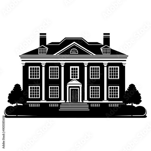 American mansion architecture illustration silhouette vector