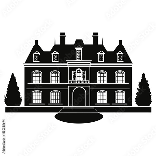 French chateau architecture silhouette building vector