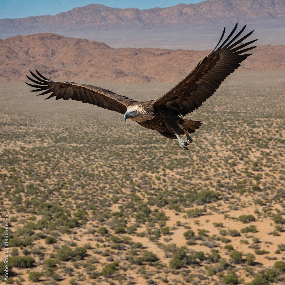Fototapeta premium Vulture Soaring High Above a Desert Landscape