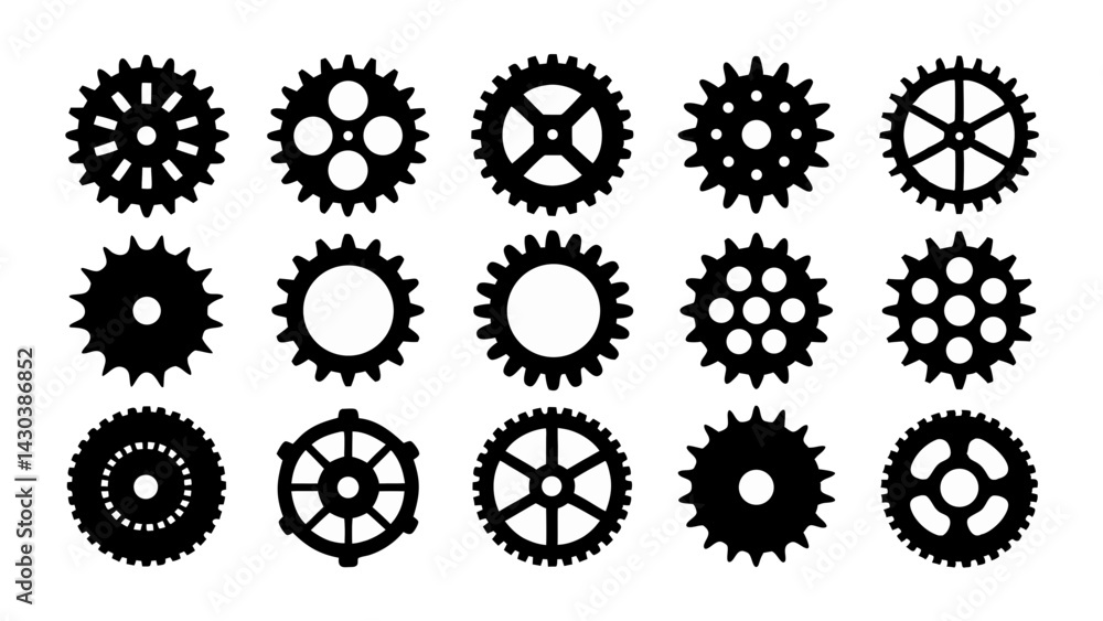 set of Gear wheel icon silhouette vector on white background set of Gear wheel icon silhouette vector on white background