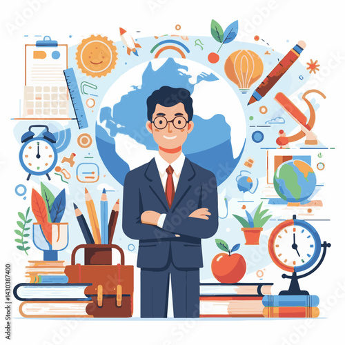 education, school, teacher, background, world, knowledge, celebration, vector, happy, design, student, illustration, text, day, international, card, banner, learn, book, poster, creative, college, gre