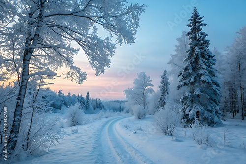 Wallpaper Mural road in winter forest Torontodigital.ca