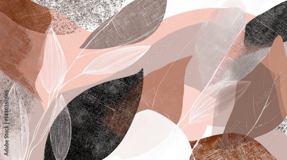 Abstract illustration featuring stylized leaves in earthy tones.