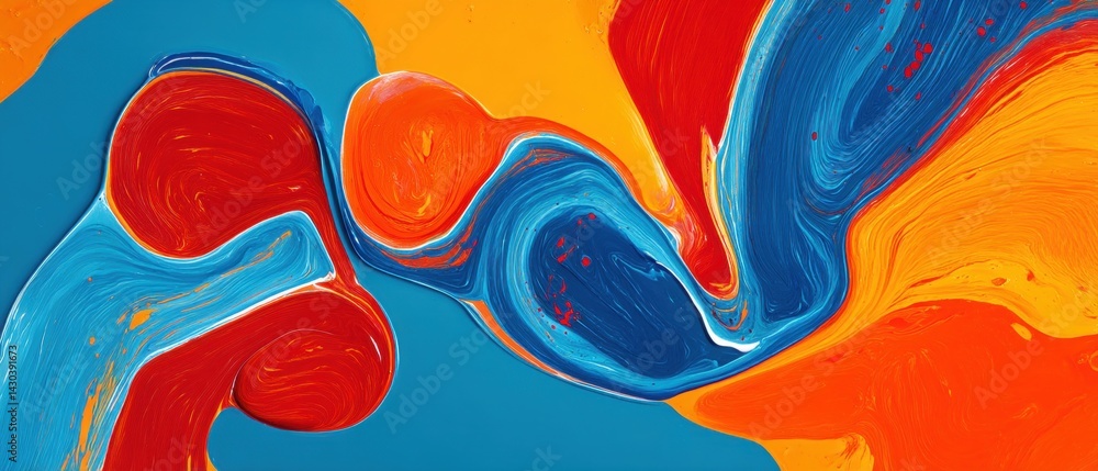 Vibrant abstract swirl of colors in blue, red, orange, and yellow, creating a dynamic and energetic design.