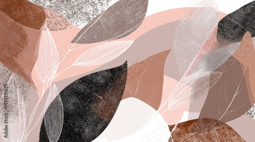 Obraz na płótnie Abstract illustration featuring stylized leaves in earthy tones. w salonie