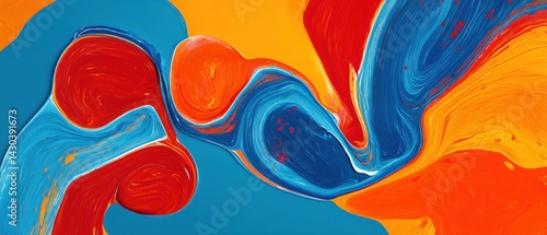 Obraz na płótnie Vibrant abstract swirl of colors in blue, red, orange, and yellow, creating a dynamic and energetic design. w salonie