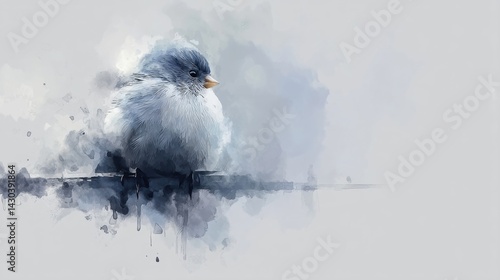 Obraz na płótnie A soft watercolor illustration of a small bird perched quietly against a pale background. w salonie