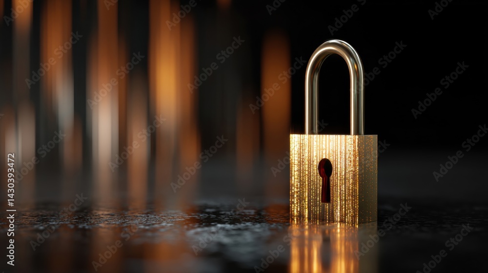 A shiny padlock stands prominently against a blurred, illuminated background, symbolizing security and protection.