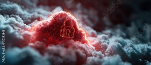 Digital artwork depicting a secure lock amidst vibrant, swirling clouds, symbolizing protection and digital security.