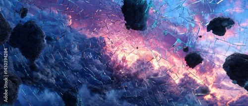 A vibrant digital landscape depicting interconnected structures in a cosmic setting with abstract elements and dynamic colors.