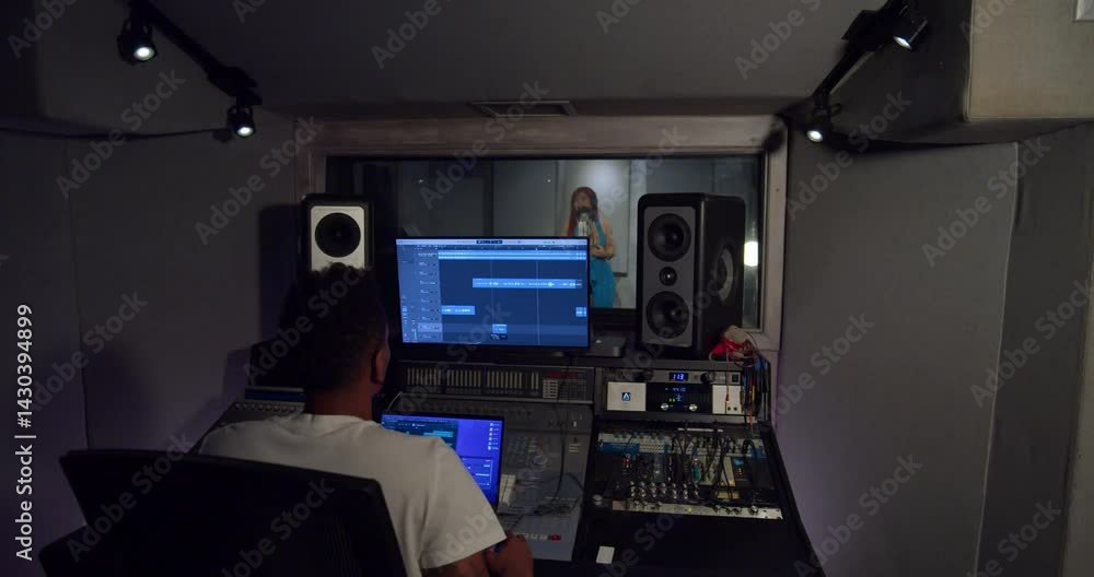 Holding nothing back, the artist projected their emotion through the microphone in the recording booth. Holding nothing back, the artist projected their emotion through the microphone in the recording booth.