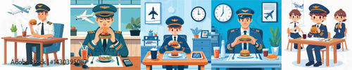 pilot vector eating burger at table