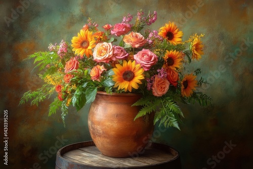 Wallpaper Mural A vibrant still life arrangement of autumnal flowers in a terracotta vase. Torontodigital.ca