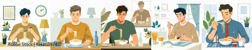 vector character of a man eating pasta