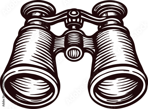 Vintage hand drawn binoculars with intricate details and retro design elements.
