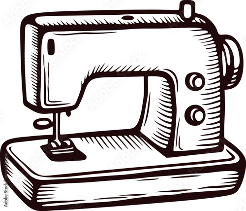 Vintage sewing machine in detailed line art design
