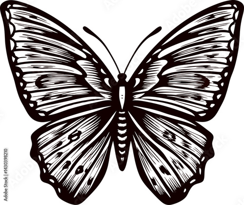 Intricate black and white butterfly with detailed wing patterns
