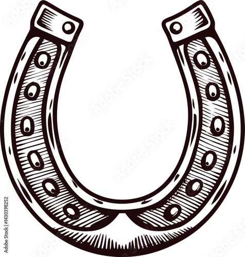Vintage horseshoe with detailed engravings symbolizing luck and strength