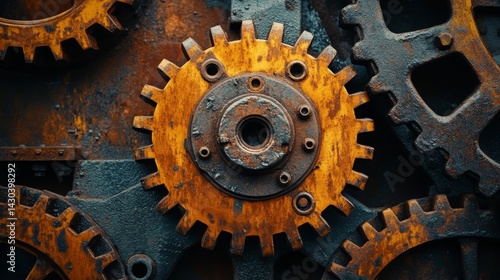 Rusty Metal Gears Close Up Dark Background
