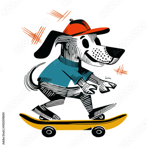 Dog play skateboard illustration art transportation vector