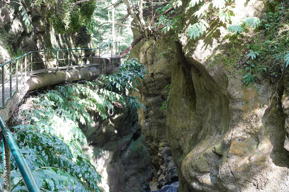 Wanderweg auf einer Pipeline am Salto do Cabritio bei Ribeira Grande auf Fumarole bei Ribeira Grande auf São Miguel