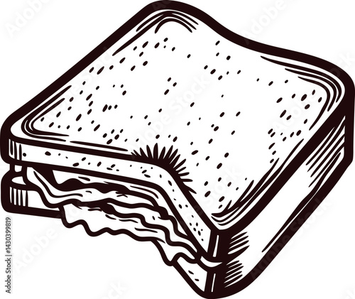 of a classic sandwich with a bite taken, featuring layers of bread and filling