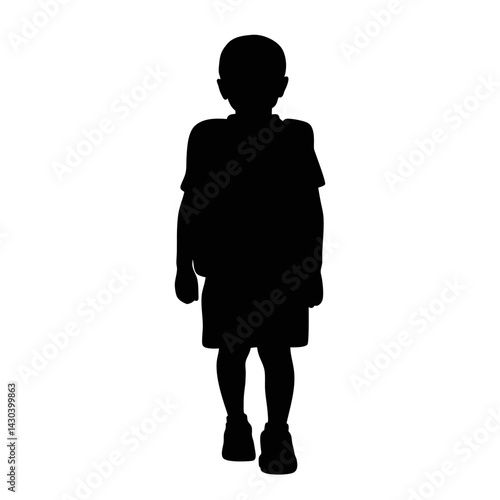 A black silhouette of a school boy  carrying a backpack