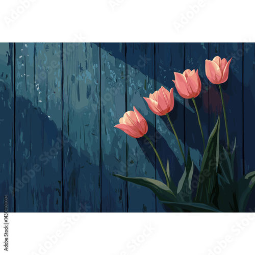 Pink tulips background flowers wood vector