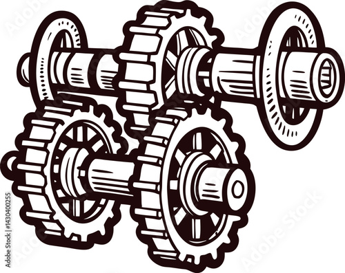 Complex mechanical gears interlocking in industrial machinery design