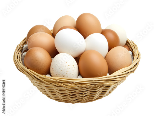 Wallpaper Mural basket of fresh handpicked farm eggs in various colors isolated on black Torontodigital.ca