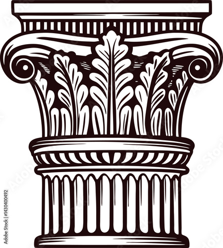 Intricate classical column capital drawing featuring leaf motifs and volutes.
