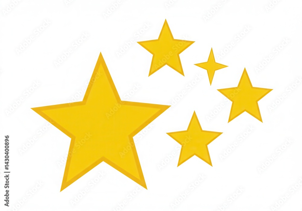 A collection of five pointed yellow stars isolated on white background A collection of five pointed yellow stars isolated on white background