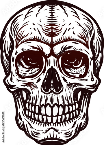 Intricate skull artwork featuring detailed linework against a white background.