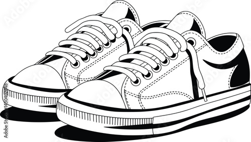 Classic Sneakers Illustration in Monochrome Vector Style