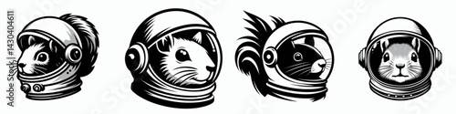 Squirrel head with astronaut helmet. Space suit universe galaxy cartoon clipart. Rodent donning cosmic gear astro cover.