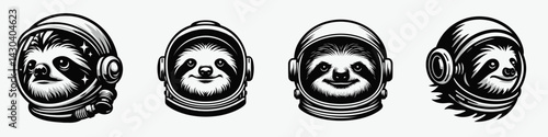 Sloth head with astronaut helmet. Space suit universe galaxy cartoon clipart. Cosmonaut face dome explorer headgear.