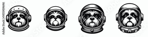 Shih Tzu Dog head with astronaut helmet. Space suit universe galaxy cartoon clipart. Canine headgear breed pup in spacesuit.