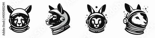 Kangaroo head with astronaut helmet. Space suit universe galaxy cartoon clipart. Marsupial cranium inside cosmic dome spaceman guard.
