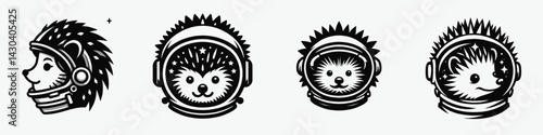 Hedgehog head with astronaut helmet. Space suit universe galaxy cartoon clipart. exploration novelty pet art. cute cosmic journey.