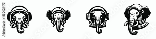 Elephant head with astronaut helmet. Space suit universe galaxy cartoon clipart. Jumbo mammal cosmic helmeted lunar voyage fauna dome.