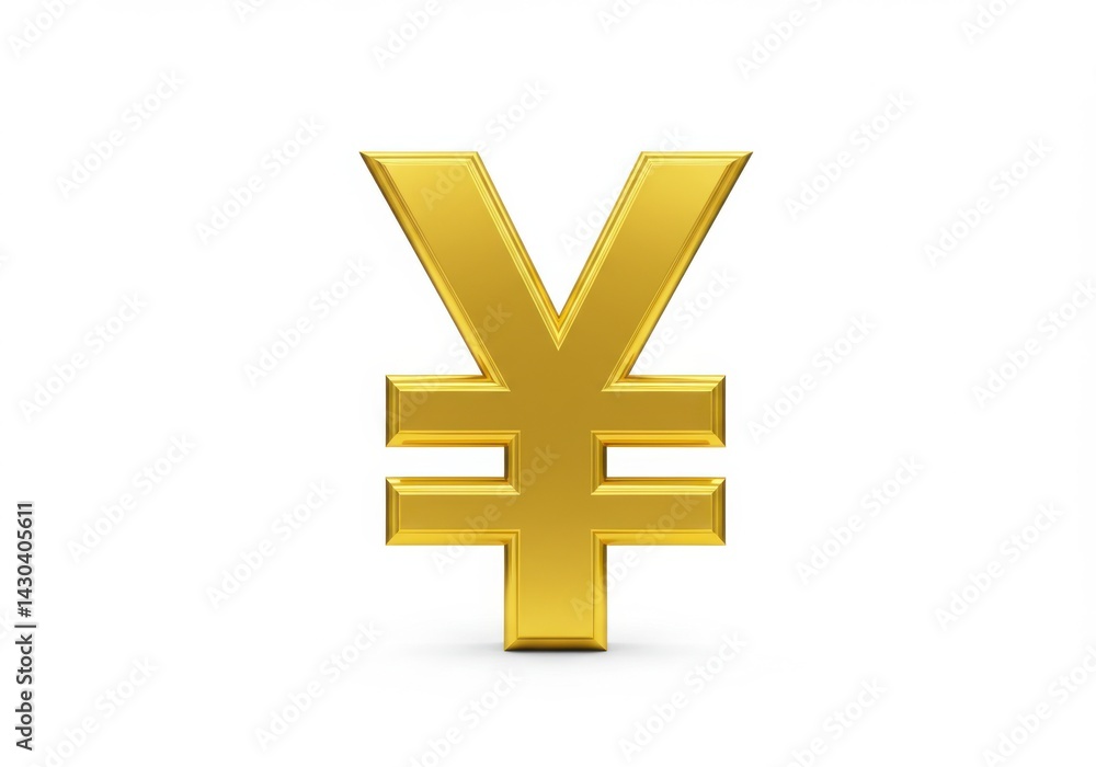 A shiny golden yen symbol displayed isolated on white background A shiny golden yen symbol displayed isolated on white background