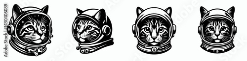 Bengal Cat head with astronaut helmet. Space suit universe galaxy cartoon clipart. feline cranium cosmic garb exploration gear.
