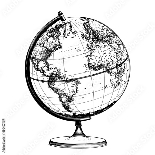 Globe Print flat black white illustration vector
